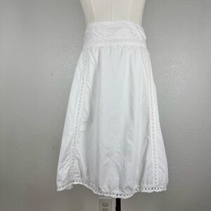 Vintage Merona White Cotton Midi Skirt Size 8 Eyelet Lace Trim Cottagecore Boho